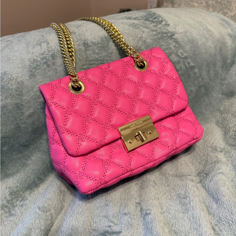 Anne Klein Pink Quilted Crossbody Bag with Gold Chain